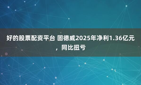 好的股票配资平台 固德威2025年净利1.36亿元，同比扭亏